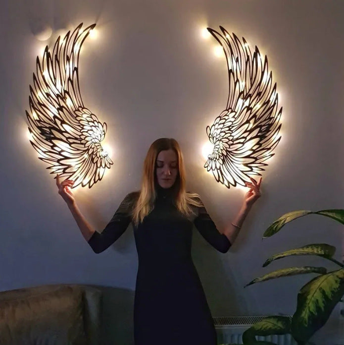 Carved Metal Wall Decor Art With Light Angel
