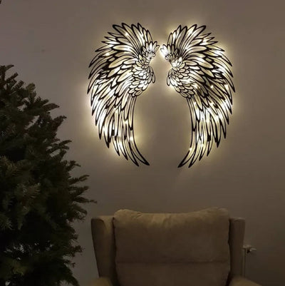 Carved Metal Wall Decor Art With Light Angel