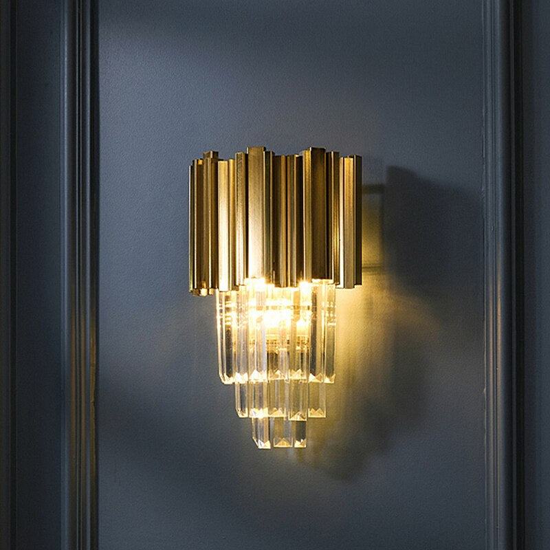 Modern Gold Luxury Crystal Wall Lamp Led Light E14 Bulbs for Bedroom Living Room Study Home Lighting Fixtures