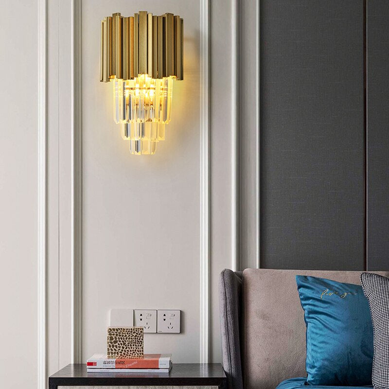 Modern Gold Luxury Crystal Wall Lamp Led Light E14 Bulbs for Bedroom Living Room Study Home Lighting Fixtures