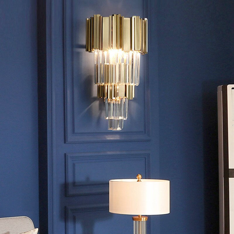 Modern Gold Luxury Crystal Wall Lamp Led Light E14 Bulbs for Bedroom Living Room Study Home Lighting Fixtures