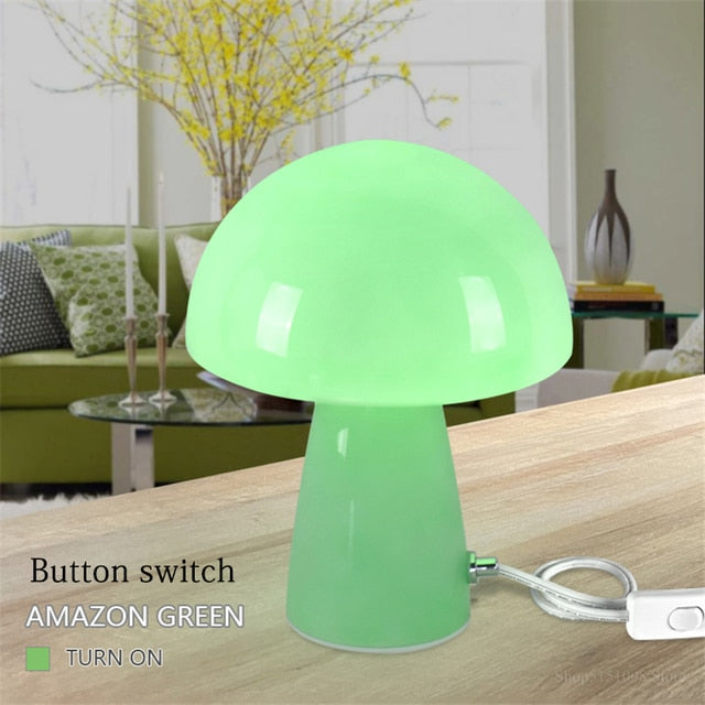 Modern LED Mushroom Table Lamp Stained Glass Lampshade Home Decor Lights Bedside Lamp Eye Protection Lamps Art Deco Lighting