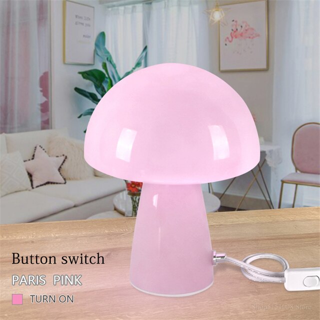 Modern LED Mushroom Table Lamp Stained Glass Lampshade Home Decor Lights Bedside Lamp Eye Protection Lamps Art Deco Lighting